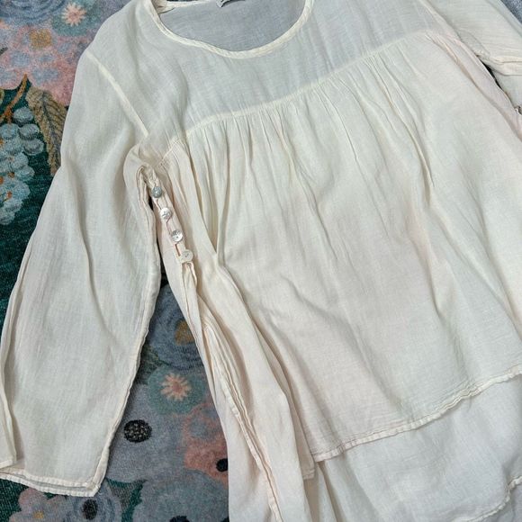 JP and Mattie Cream Boho Peasant blouse Cotton Shell Buttons Layered Tunic - Picture 10 of 15